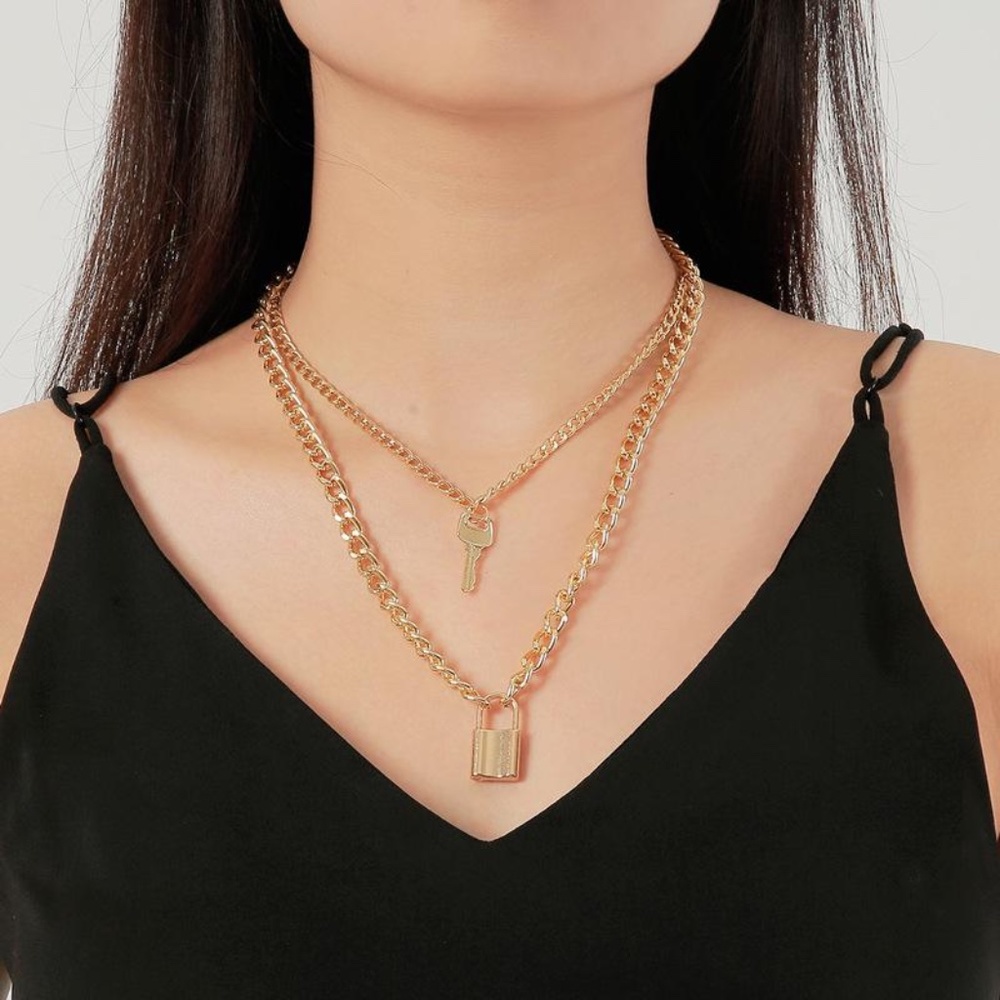 New Necklace Hip Hop Lock Key Metal Pendant